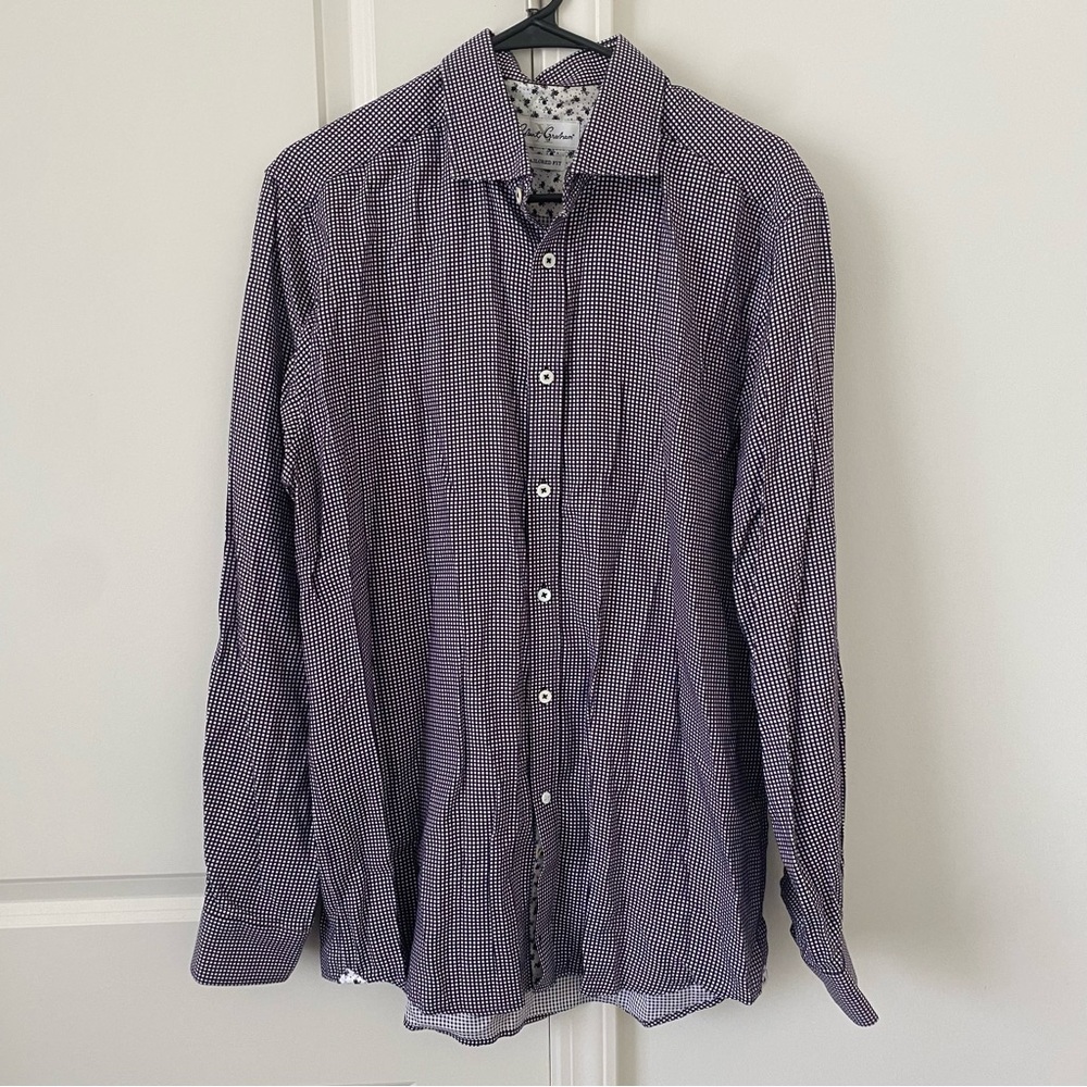Robert Graham X Button-Down Dress Shirt Mens 16.5- 42 Purple Gingham Checkered